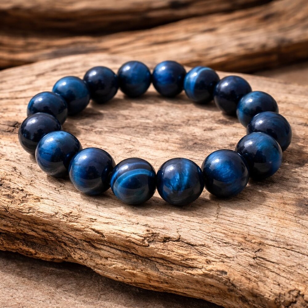 Blue Tiger's Eye Gemstone 10mm Beaded Stretch Bracelet Crystal Jewelry - Picture 5 of 8